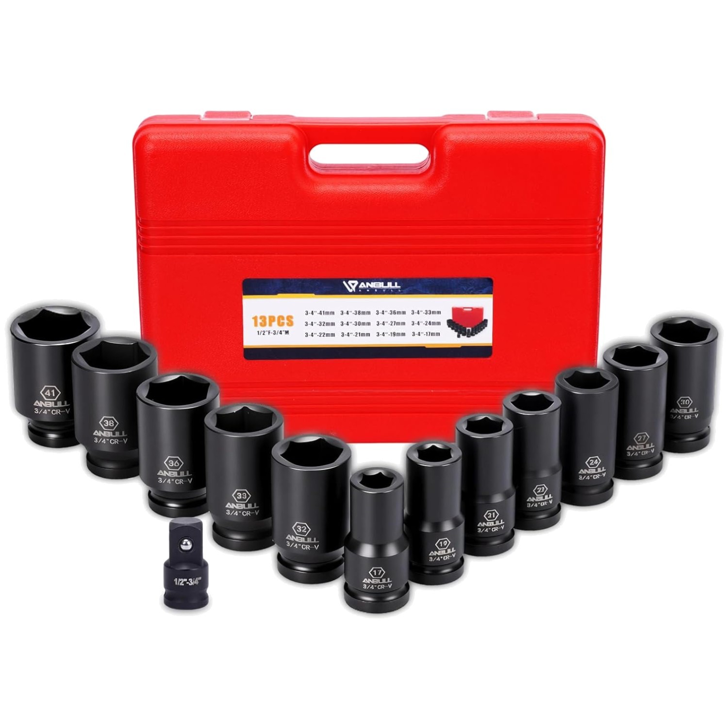 Anbull 3/4 Inch Drive Impact Socket Set – 13 Pc Metric Combo