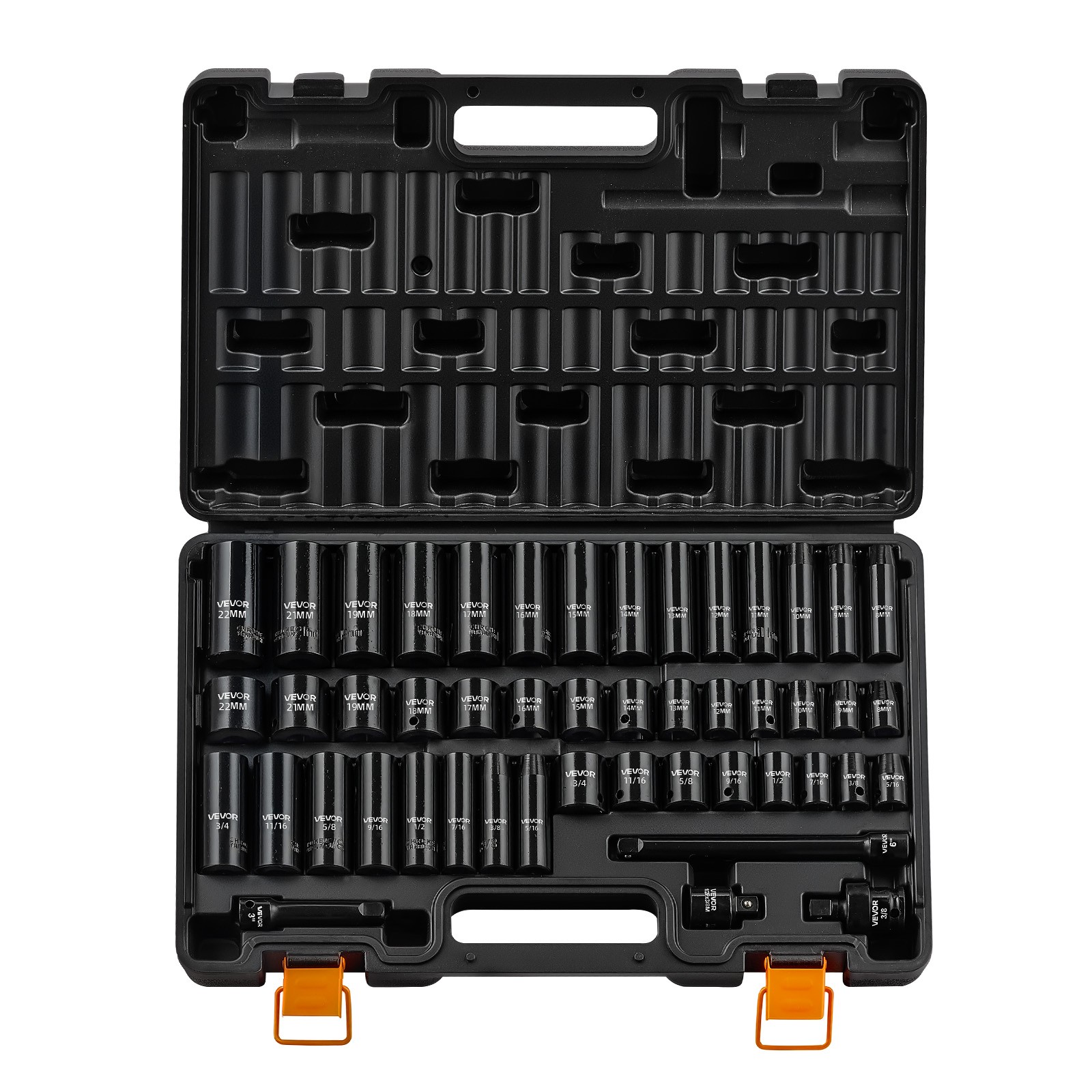 VEVOR Impact Socket Set 3/8″ Drive 48-Piece Socket Set 6-Point with Storage Case