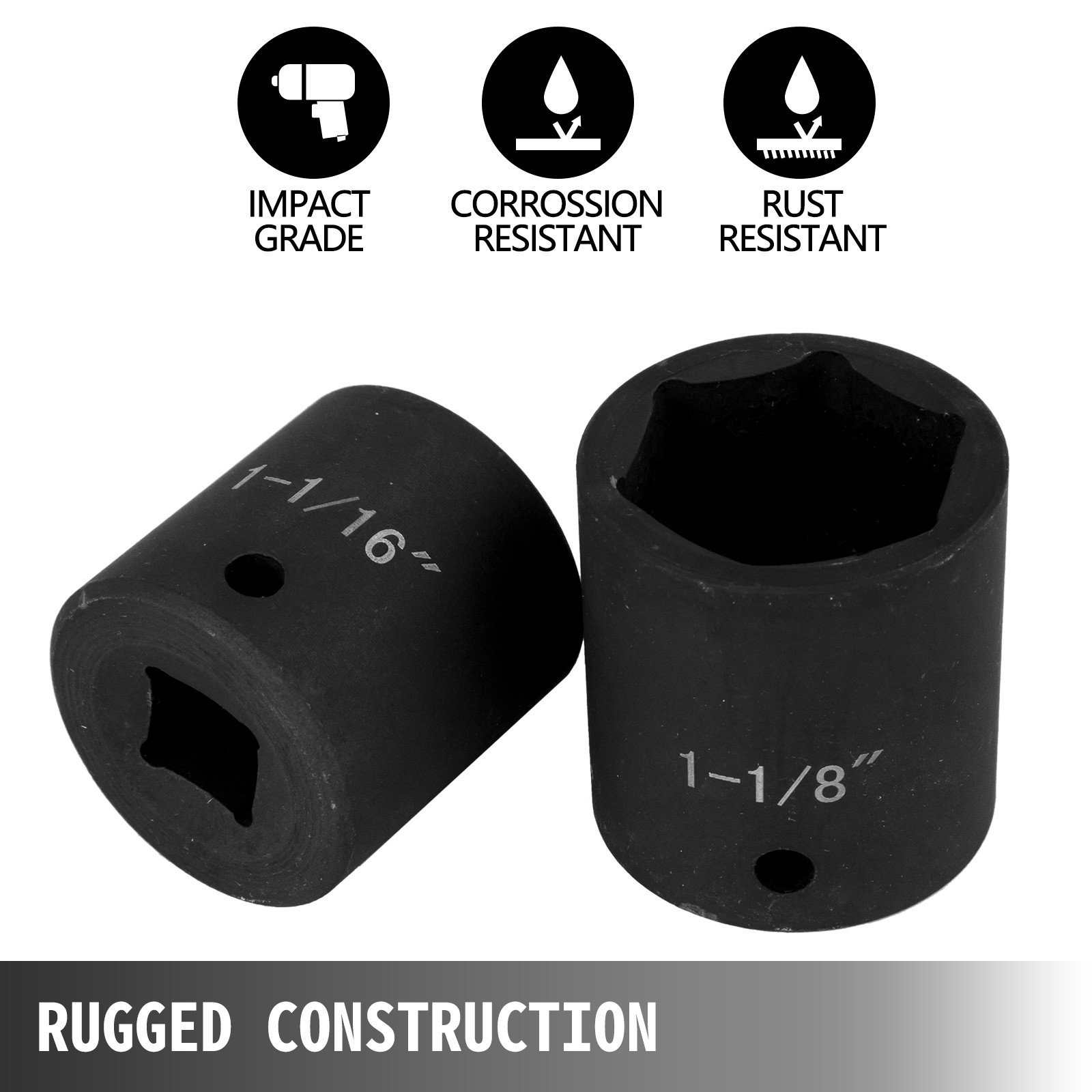 19 Pc 1/2-Inch Drive Standard Impact Socket Set Axle Hub Nut 6-Point SAE CR-V
