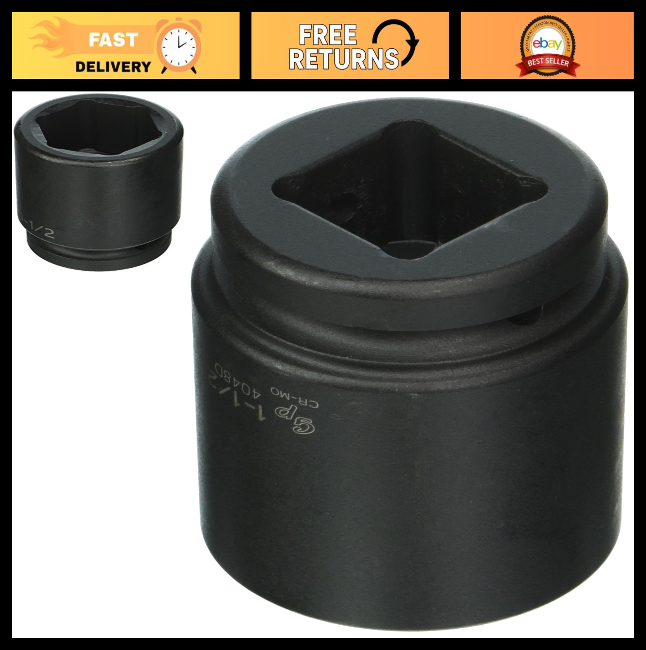 1″ Drive x 1-1/2″ Deep Socket – High Torque, Durable Chrome Moly Steel Tool