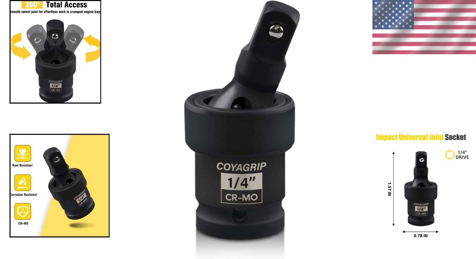 360° Rotation 1/4″ Swivel Socket – Chrome Molybdenum Steel for Precision Work
