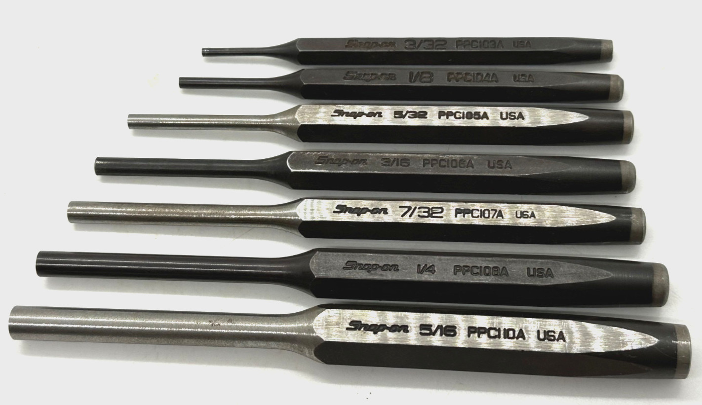 🇺🇸 Snap On Tools USA Pin Punch Set Lot Straight Roll Red Storage Pouch 7pc