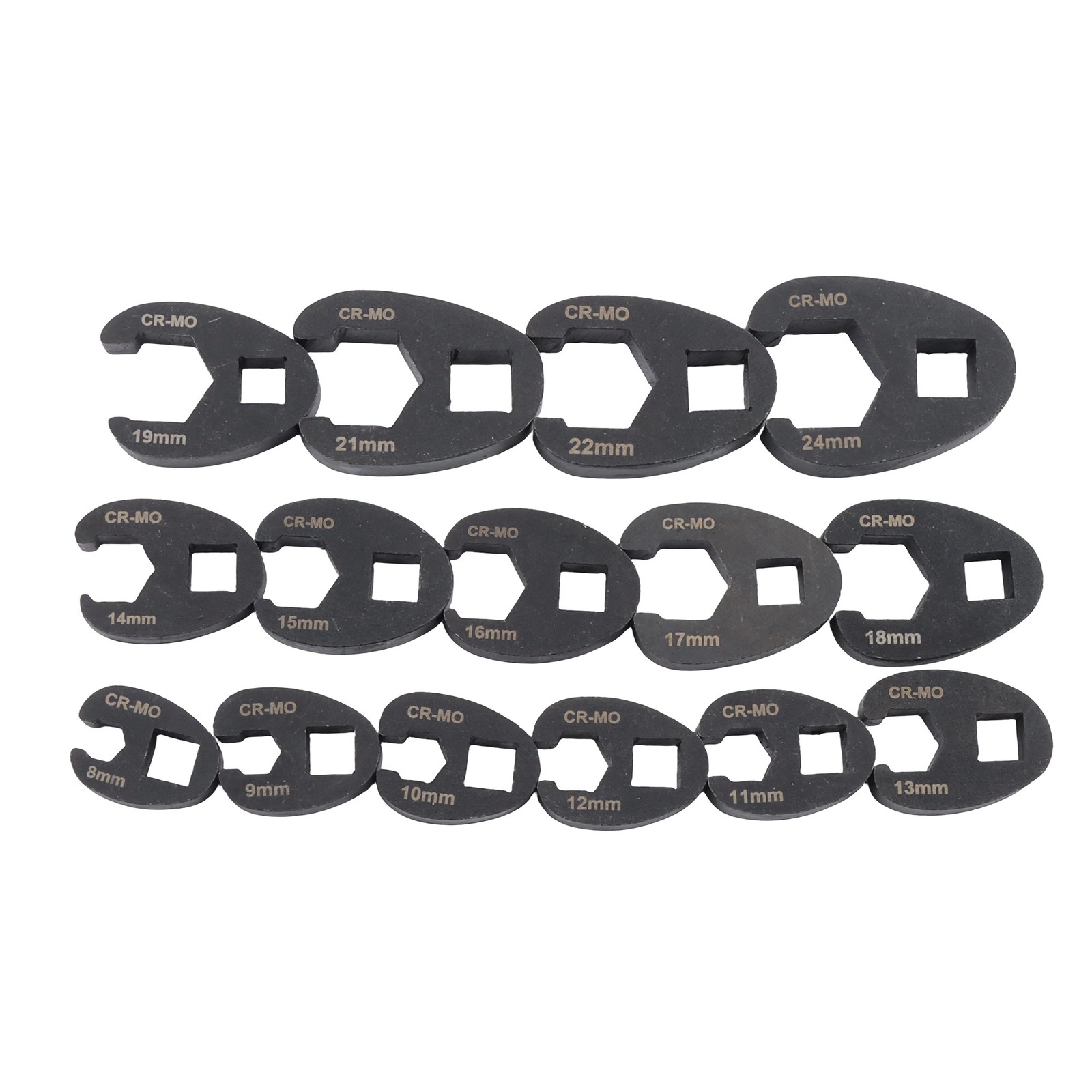 15-Piece Crowfoot Flare Nut Wrench Set Metric 3/8″ and 1/2″ 8 to 24 mm Nuts
