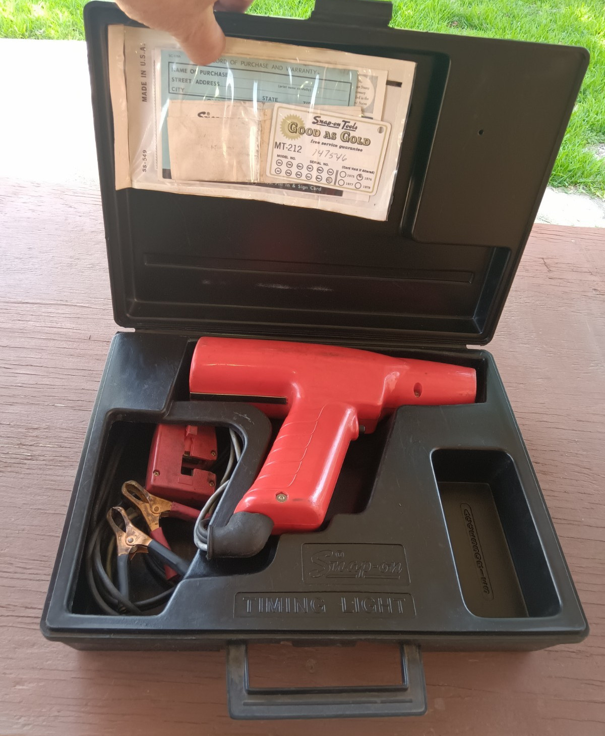 TESTED 1975 SNAP-ON MT 212 12 VOLT TIMING LIGHT w/ CASE, SALES DOCUMENTATION!!!!