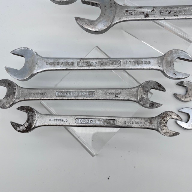 8 Vintage Gordon Tools Open End Spanners – 15/16″ to 3/8″ – Sheffield England