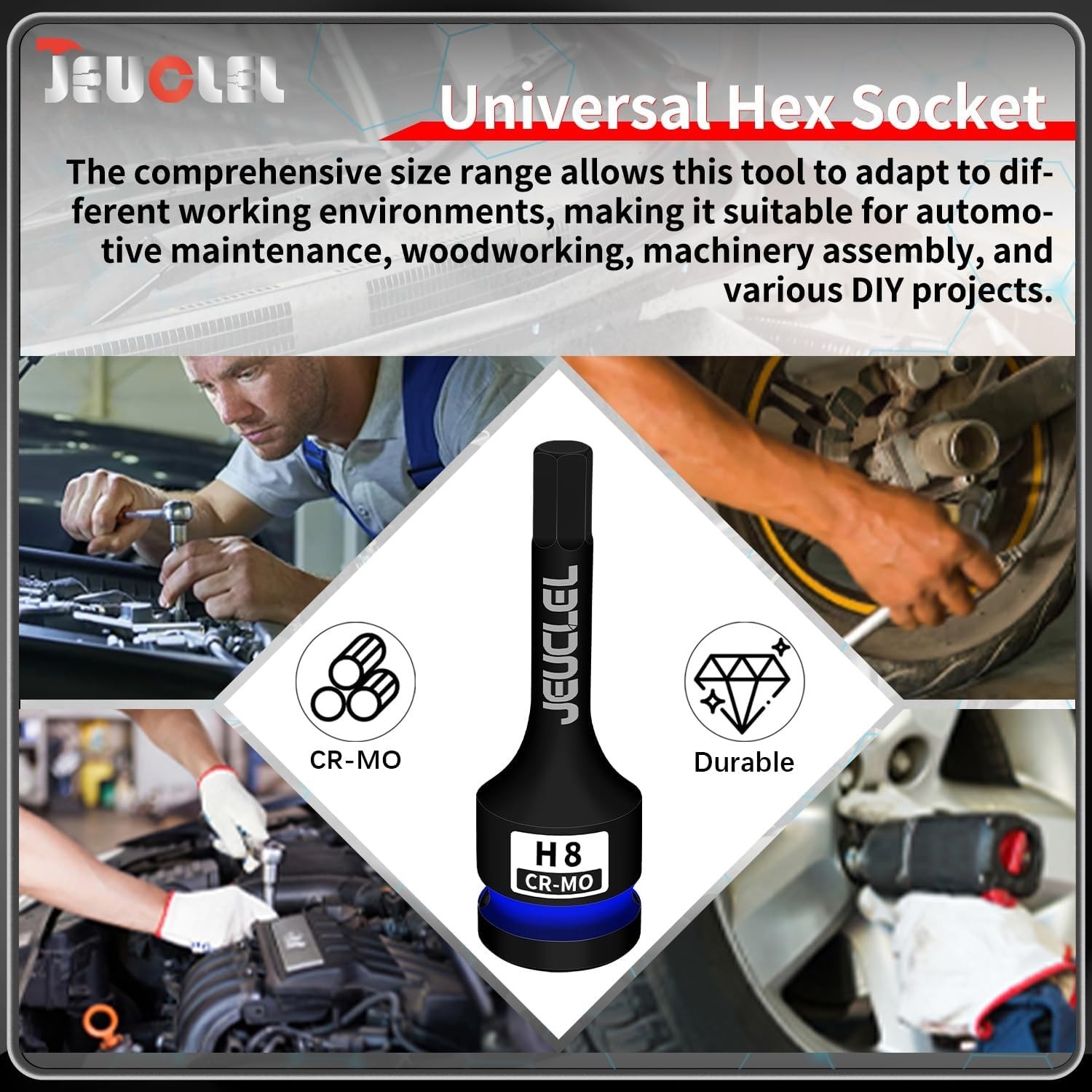 8mm Hex Impact Bit Socket, H8 1/2-Inch Impact Drive Allen Socket, Cr-Mo Steel…