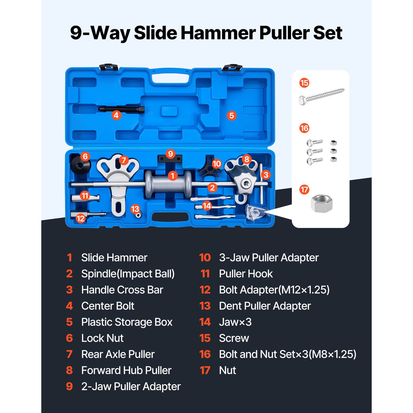 Uimoso 15PCS 9-Way Slide Hammer Set for Wheel Hub and Bearing Removal