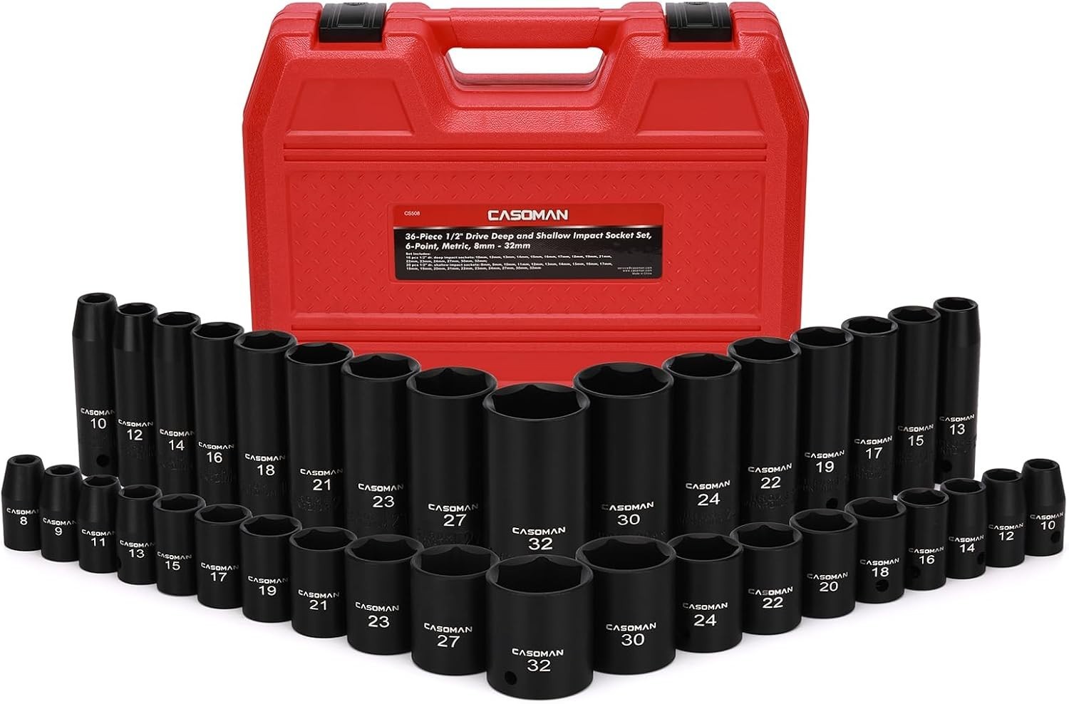 Casoman 36-Piece 1/2″ Drive Metric Impact Socket Set