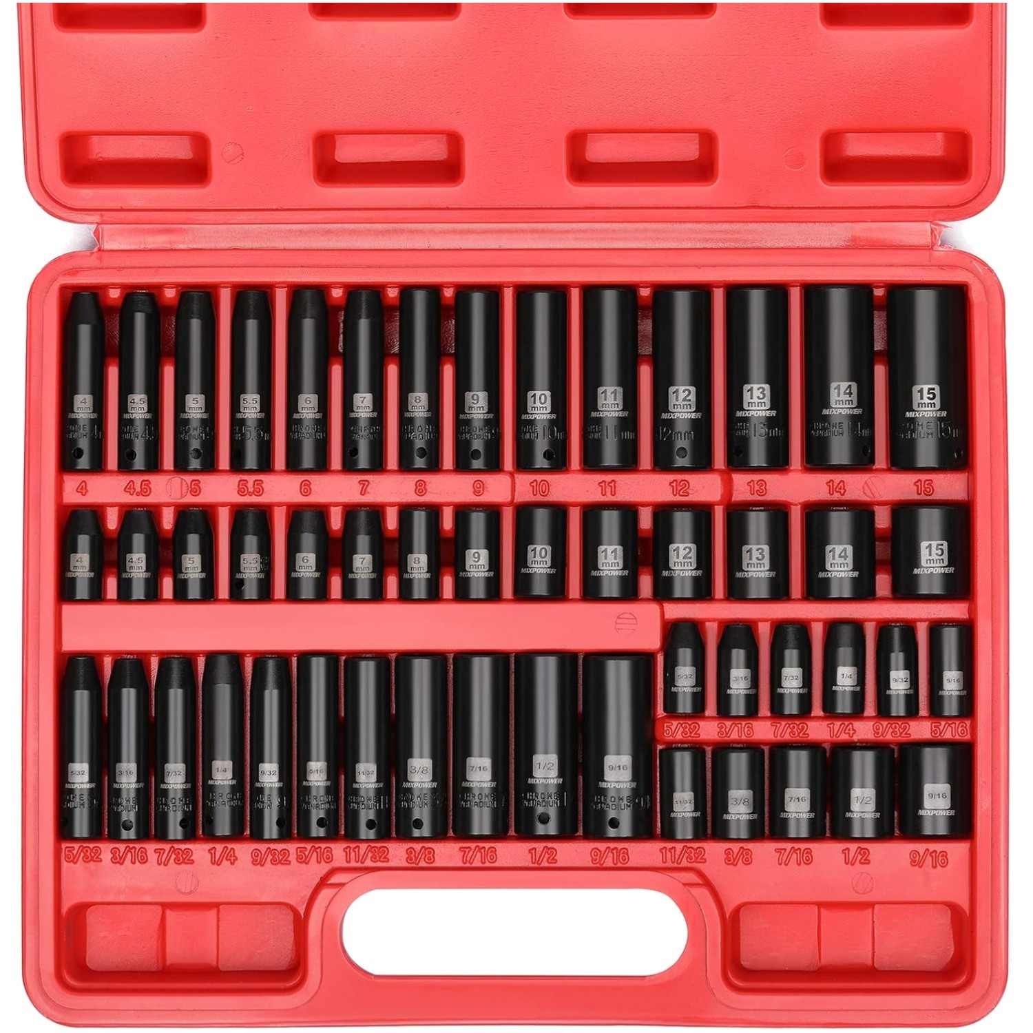 Heavy-Duty 50-Piece 1/4″ Dr. Impact Socket Set – SAE/Metric for Versatile Use