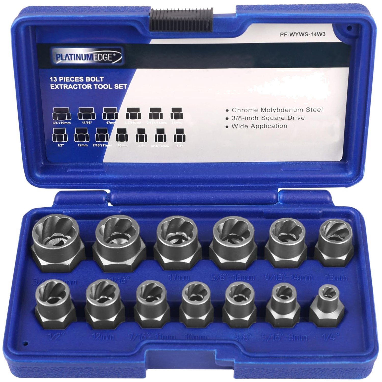 Stripped Bolt Extractor Set with Storage Case, 13 Pcs