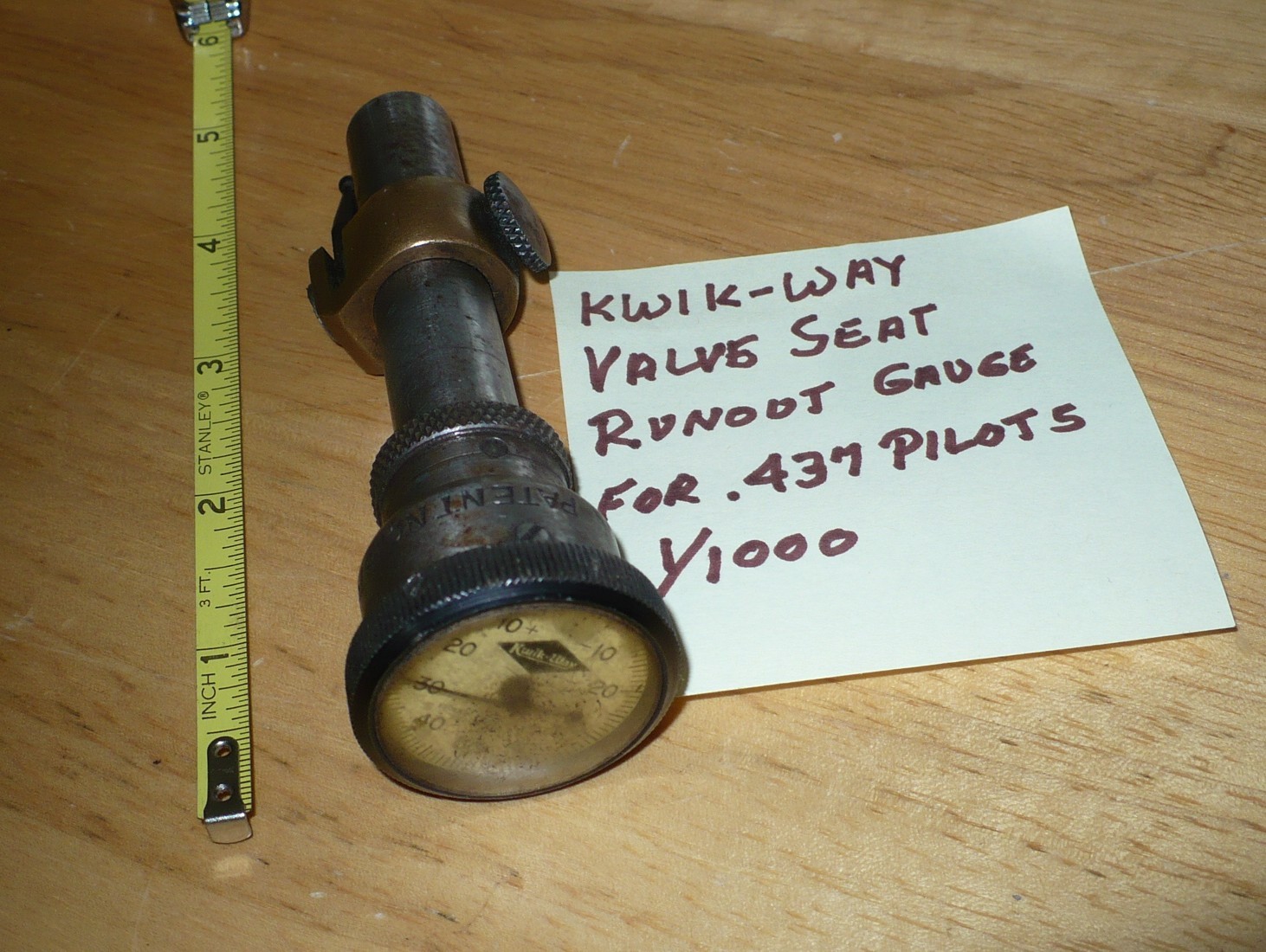 Vintage Kwik-Way Valve Seat Run Out Gauge Dial Indicator for .437 pilots 1/1000