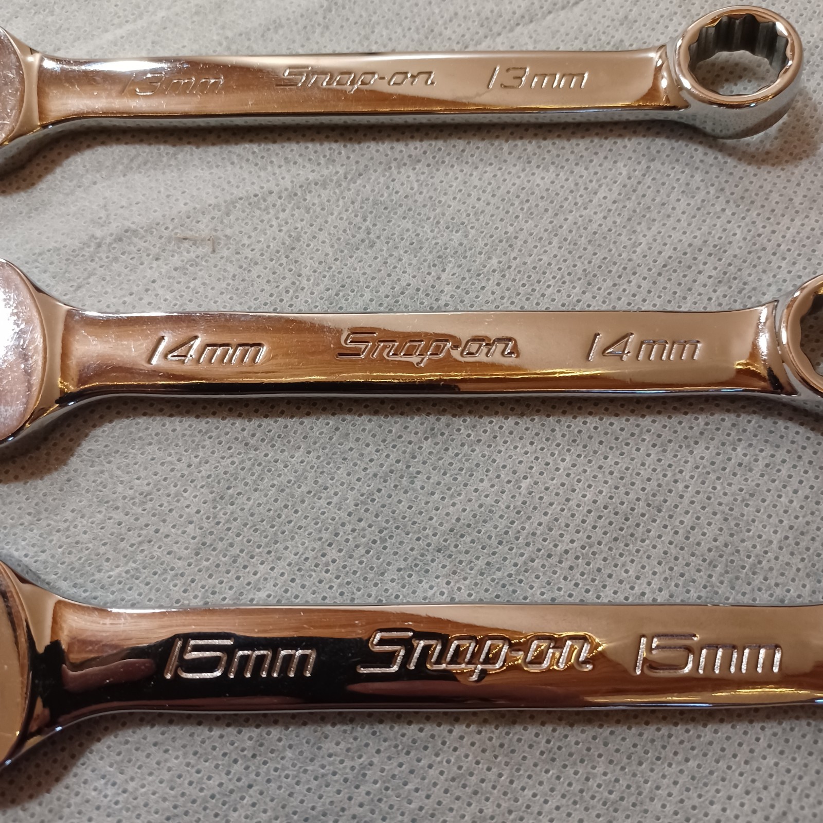Lot Of 3 Snap-On Tools Metric Combination Wrenches 13mm 14mm & 15mm ~ Chrome