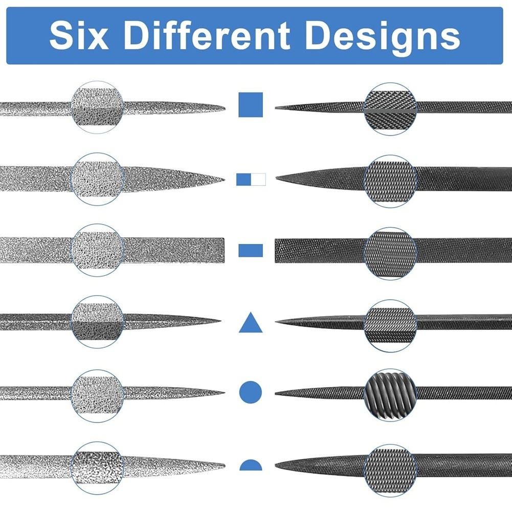 13-Piece Metal Needle File Set with 6 Diamond Files 6 Steel FilesCleaning