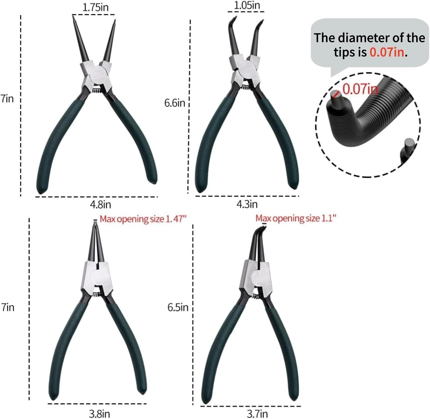 7″ Circlip Pliers Set – Ergonomic Heavy-Duty Snap Ring Pliers for Easy Operation