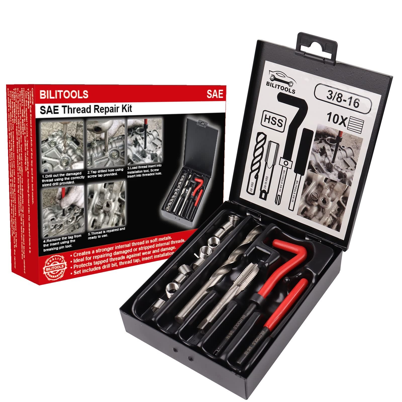 3/8-16 Inch Thread Repair Kit – HSS Helicoil Drill Set for SAE Repairs