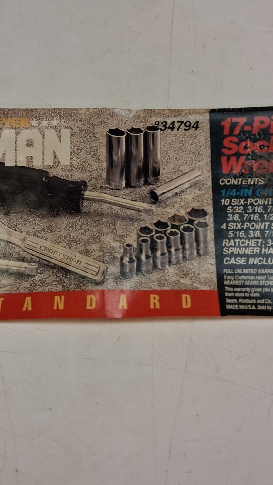 VINTAGE CRAFTSMAN (#34794) 17- PIECE 1/4″ DRIVE 6 POINT SAE SOCKET SET *USA*