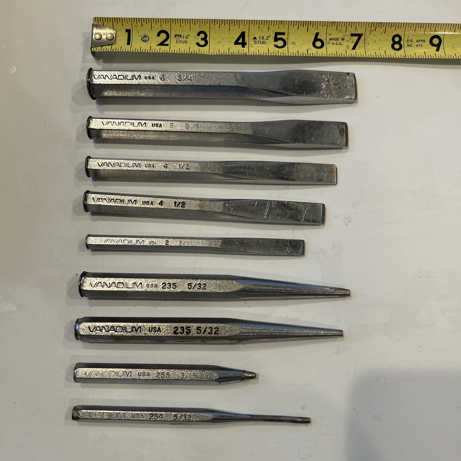 Vanadium USA Tool Company 9pc Chisel & Drift Punch Set