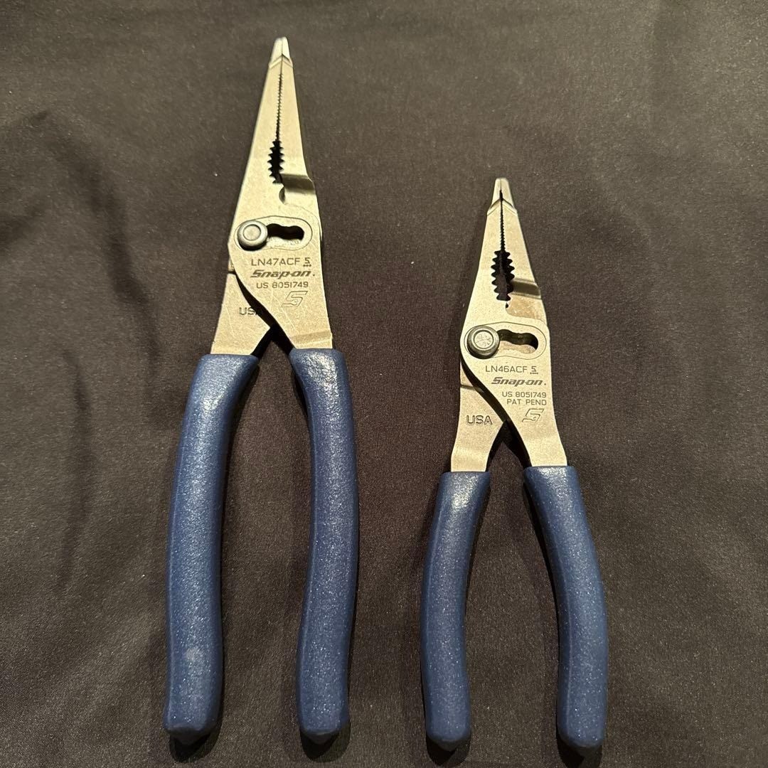 Snap-on LN46ACF LN47ACF Blue Talon Grip Long Nose Slip Joint Pliers Set [Unused]