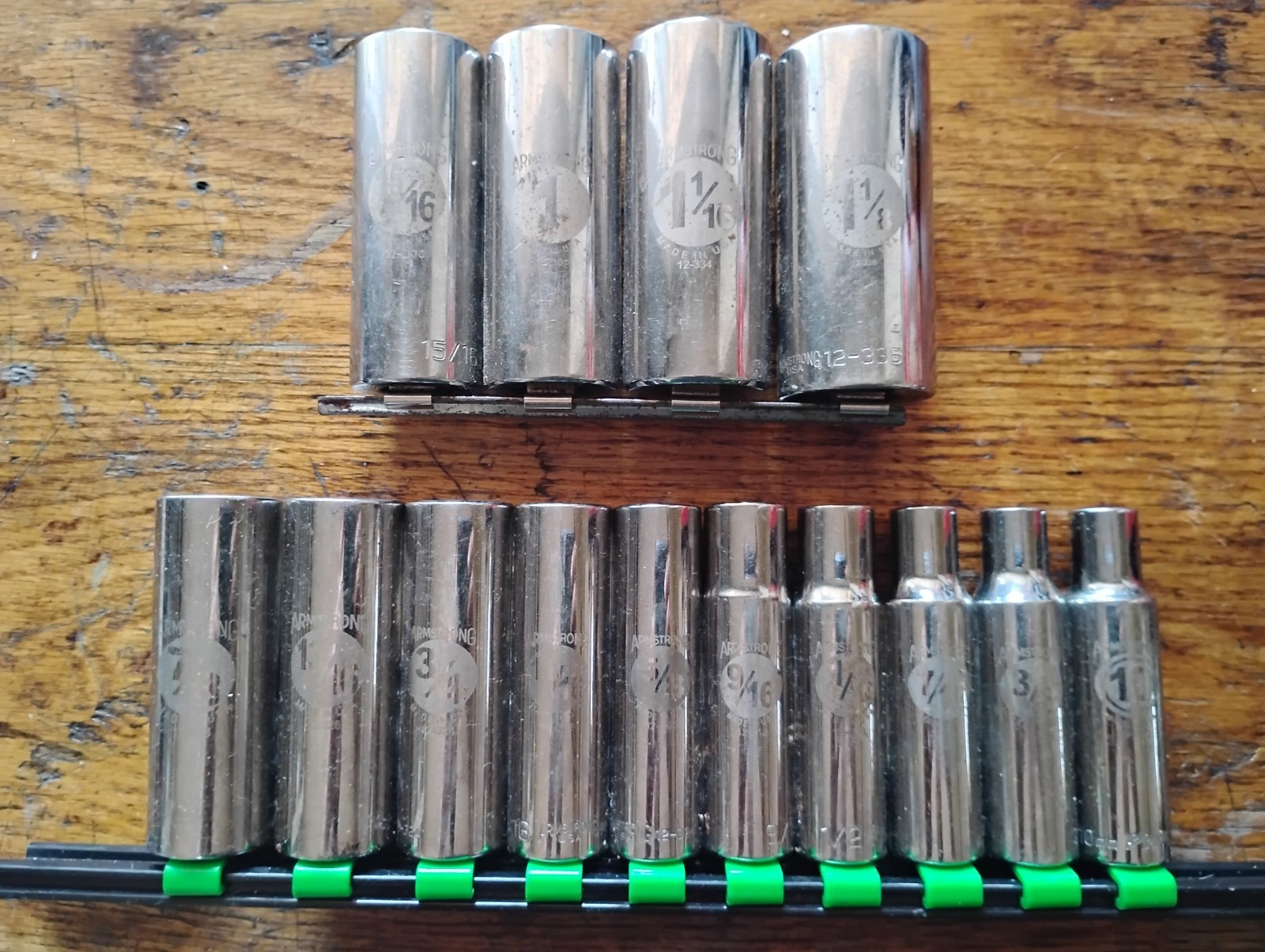 Armstrong 1/2″ Drive 14 Pc Deep Socket Set Made In USA 3/8″ to 1-1/8″ +10mm!