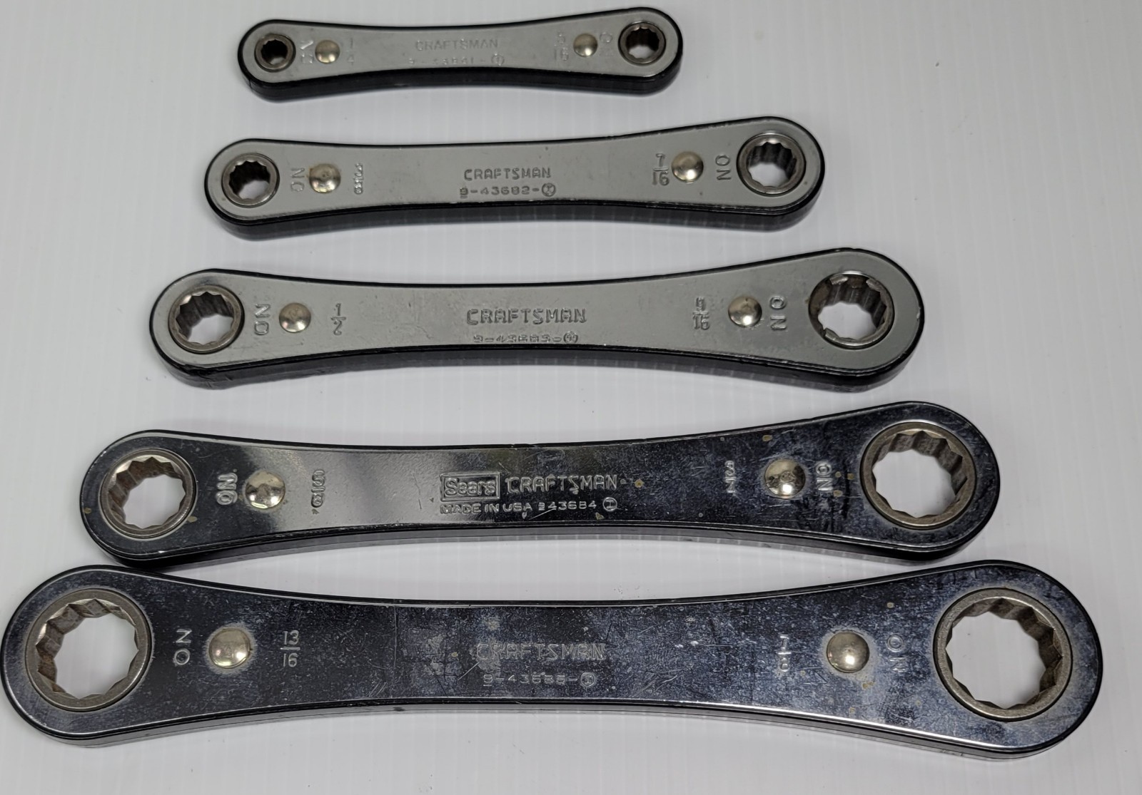 Vintage Craftsman USA – Box End Ratchet Wrench 5/16” – 7/8” 12 Pt. 43681- 43685