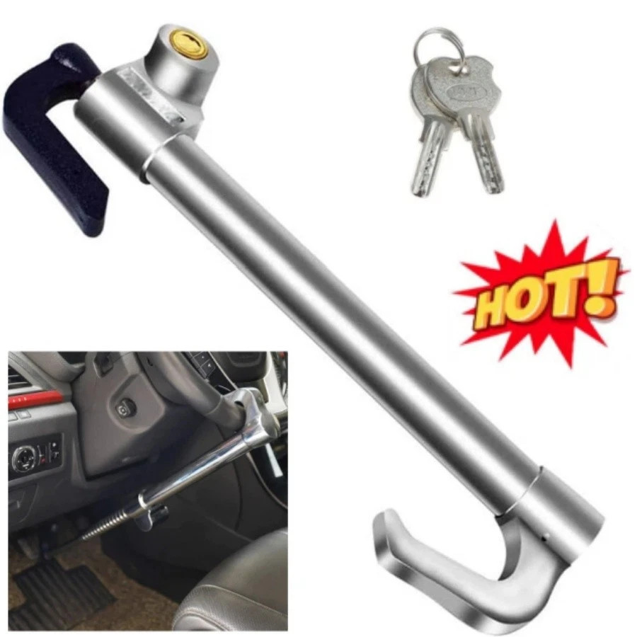 Steering Wheel Brake Lock Anti-Theft Retractable Car Clutch Pedal Lock w/ 2 Keys