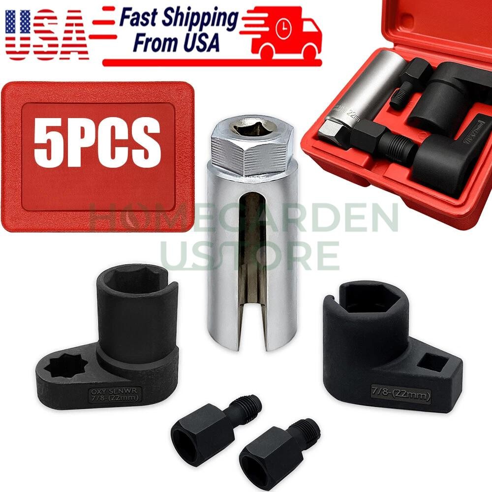 5pcs O2 Oxygen Sensor Socket Wrench Removal Tool 3/8″ 1/2″ Drive x 7/8″ 22mm Set