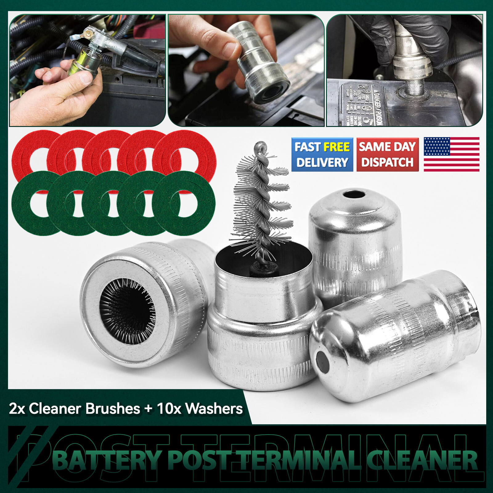 Car Battery Post Terminal Cleaner Dirt Corrosion Brush Hand Protector Tool Kits;
