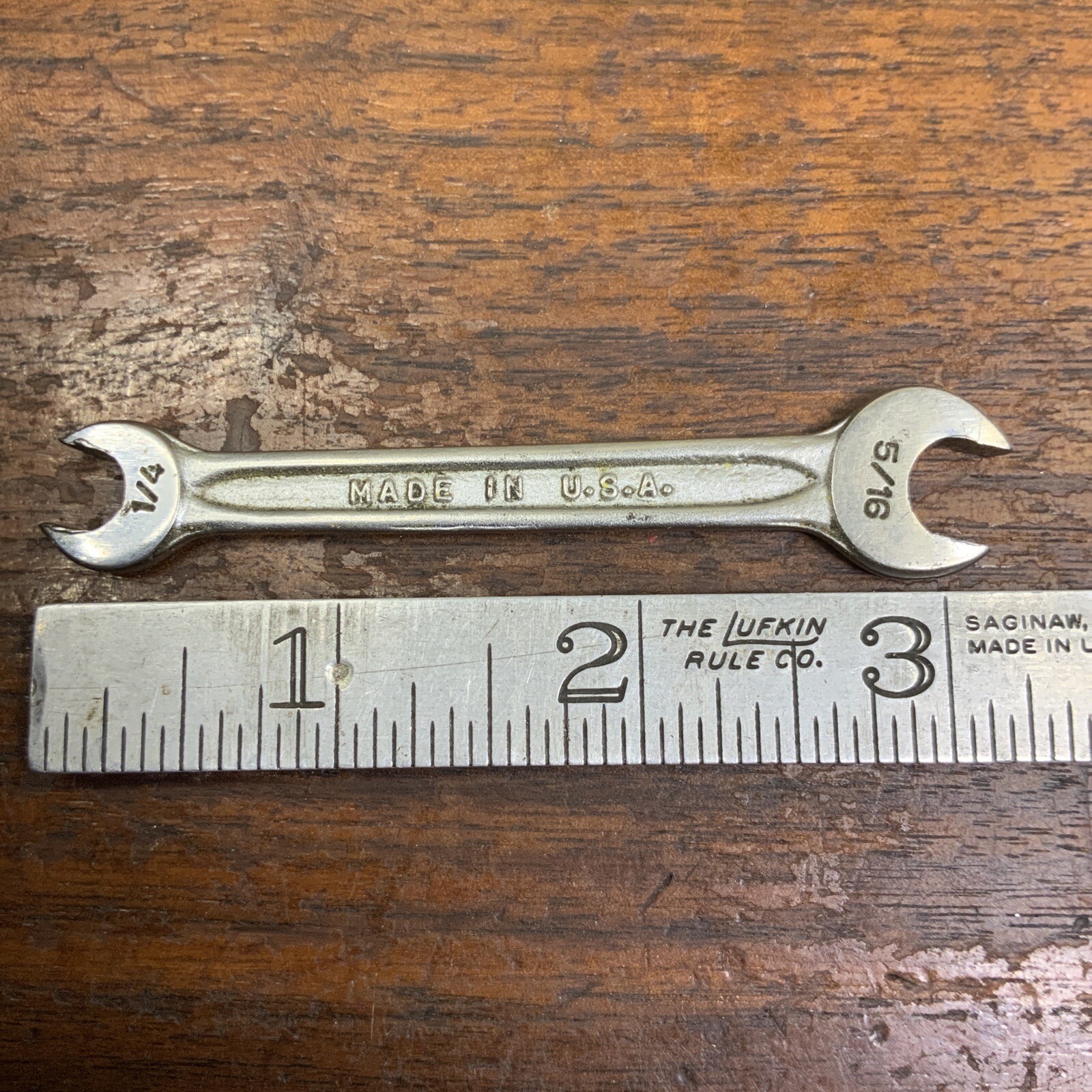 Vintage Indestro USA P20 5/16 In X 1/4 In Midget SAE Open End Wrench Miniature