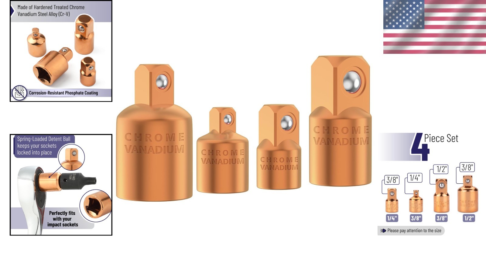 Bates Chrome Molybdenum Steel Impact Socket Reducer Set – Sleek Rose Gold Finish