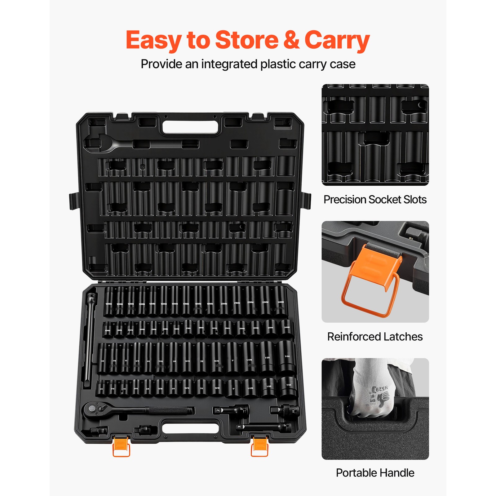 Uimoso 65-Piece 1/2″ Drive Impact Socket Set with 6-Point Design & Case