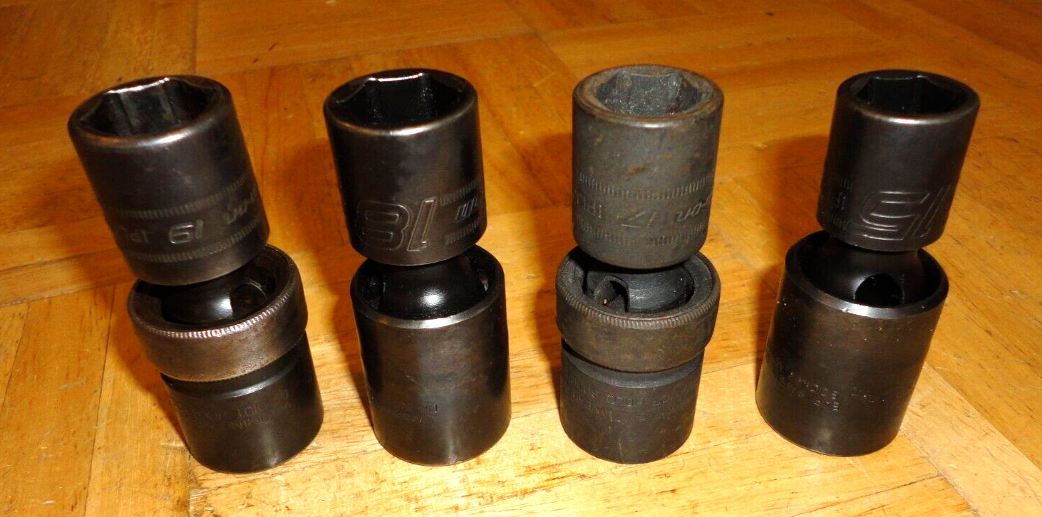 SNAP-ON TOOLS UNUSED 4 PIECE 1/2 DR. METRIC SWIVEL IMPACT SOCKETS 15, 17, 18, 19