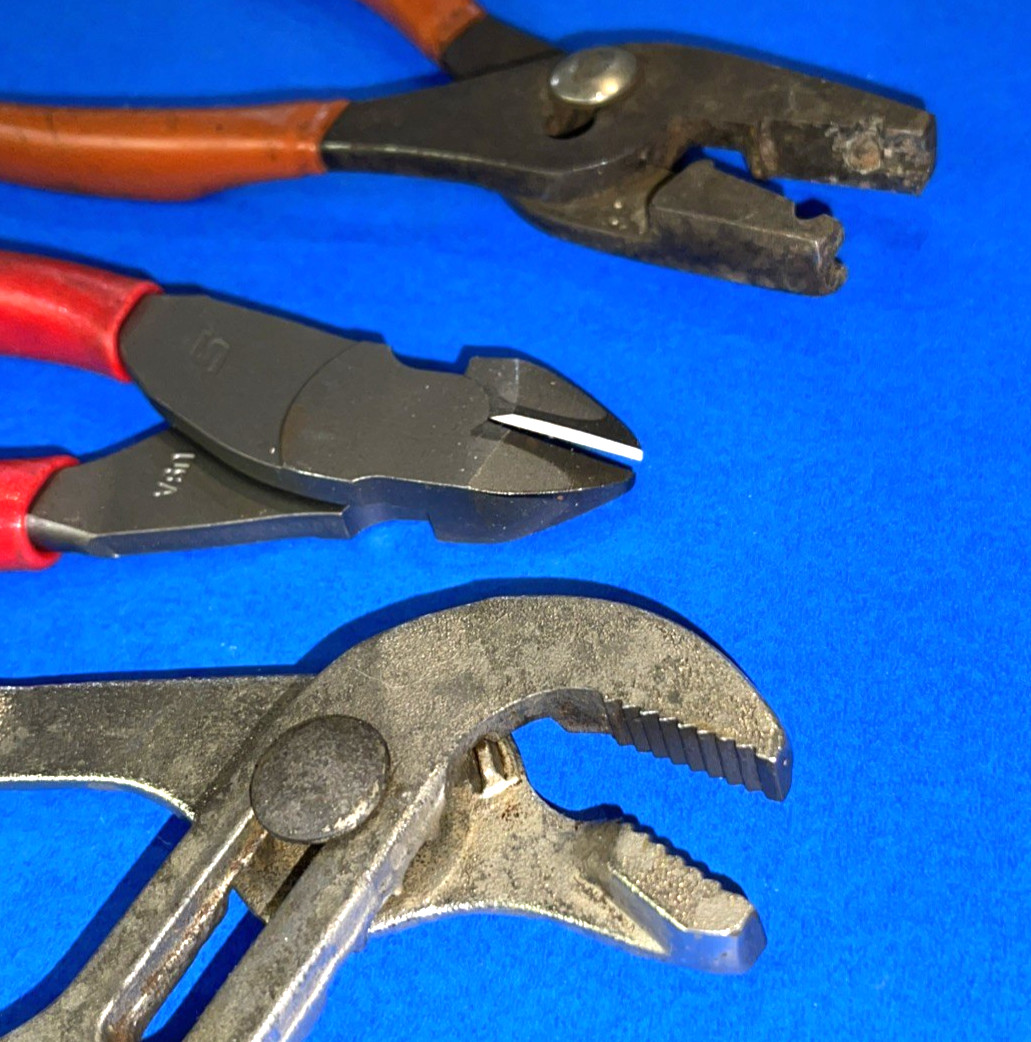 SNAP-ON TOOLS 3 PC. NEW DIAGONAL CUTTER & USED ADJUSTABLE JAW, HOSE CLAMP PLIERS