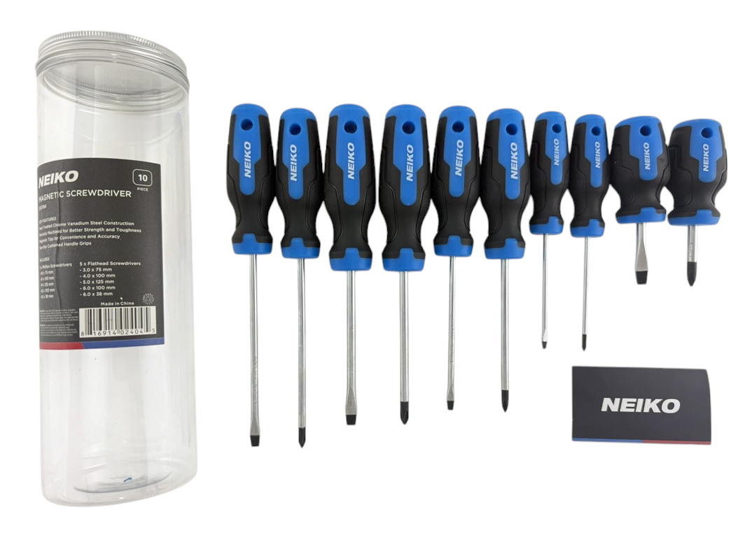 10pc Neiko NEW Magnetic Tip Non Slip Phillips & Flathead Screwdrivers Set 01378A