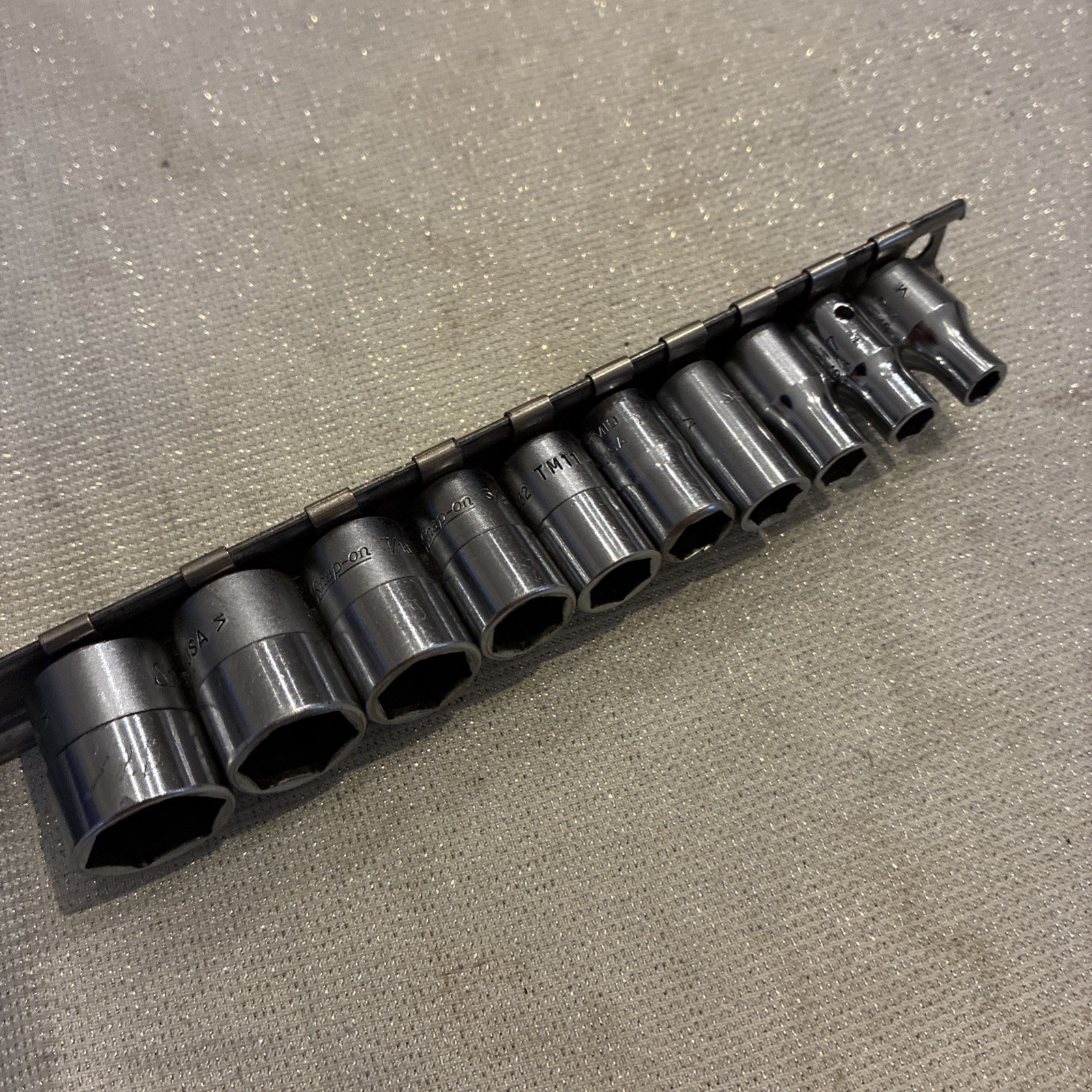 Snap-On Tools 10Pc 1/4” Drive SAE 3/16-9/16” 6Pt Shallow Socket Set USA