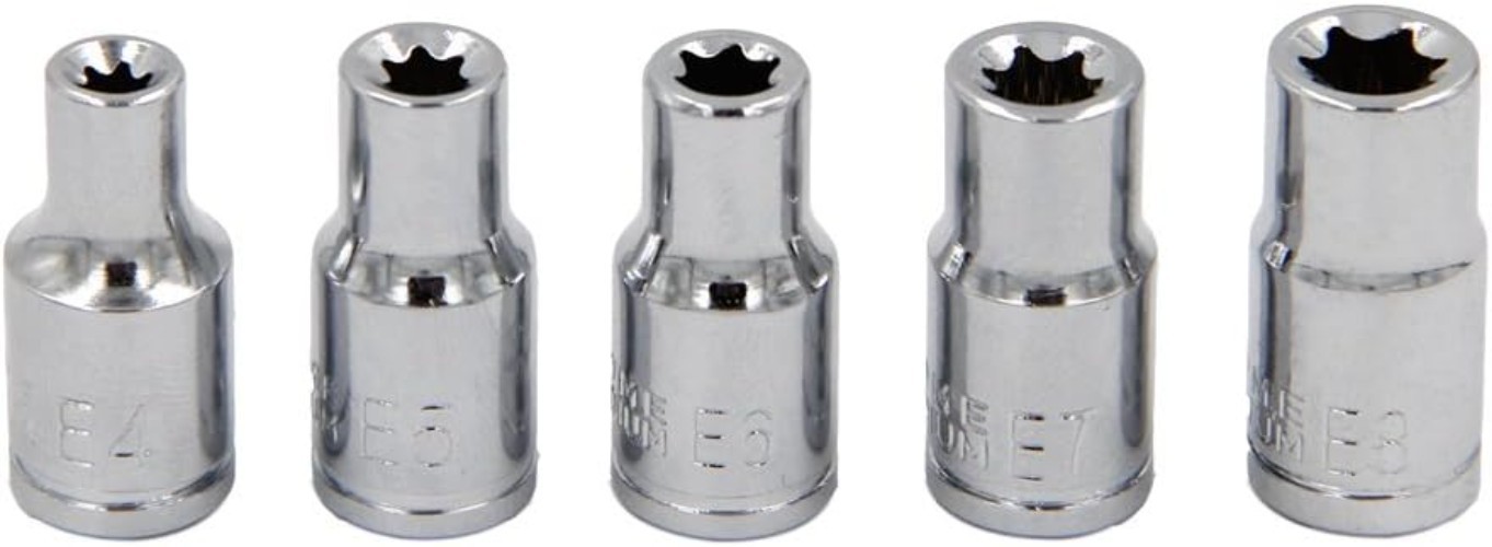 5Pcs E Torx Star Female Bit Socket Set 1/4″ Drive E4 -E8