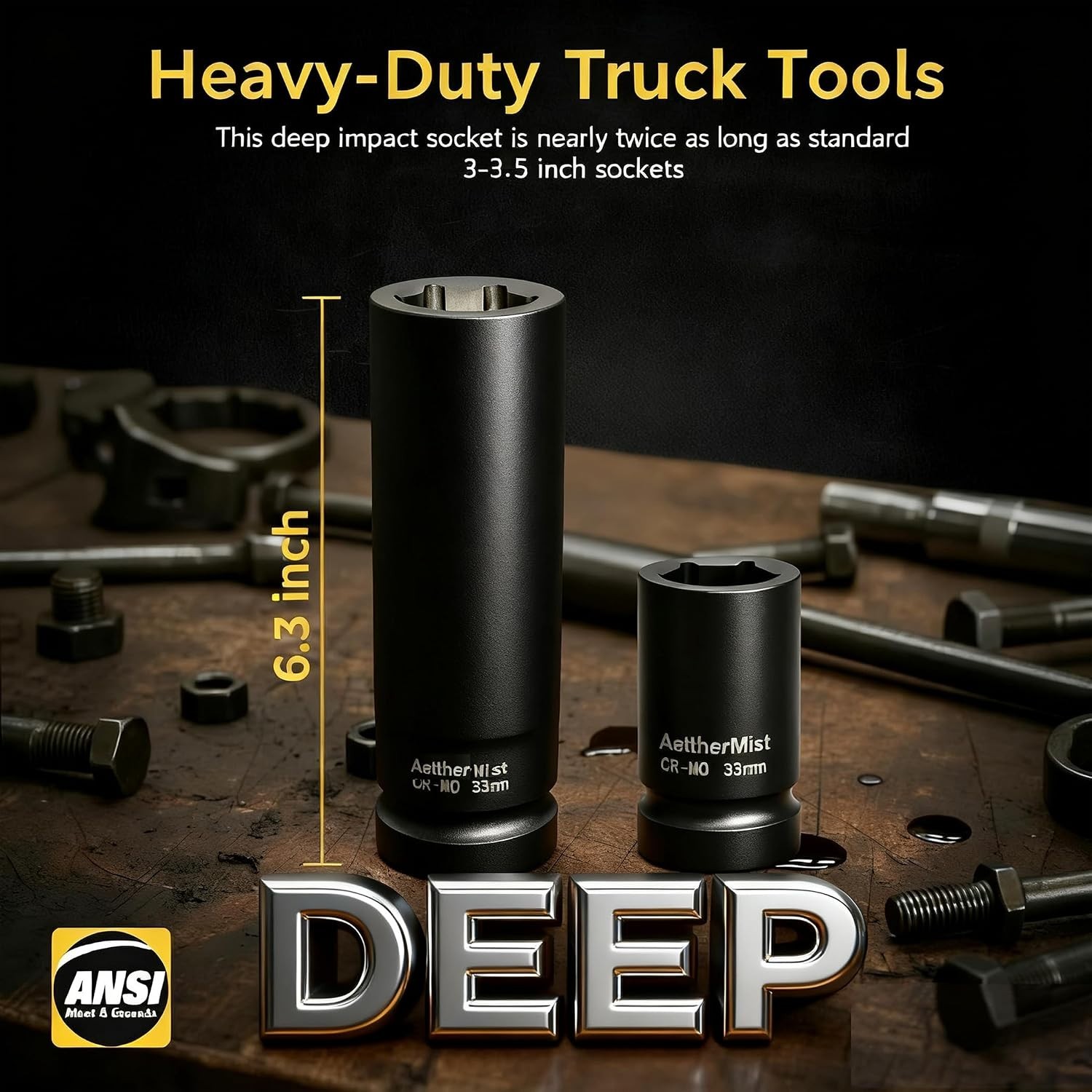 1 Inch Driver 33mm Extra Deep Impact Socket, 6.3 inch Length Deep Axle Nut So…