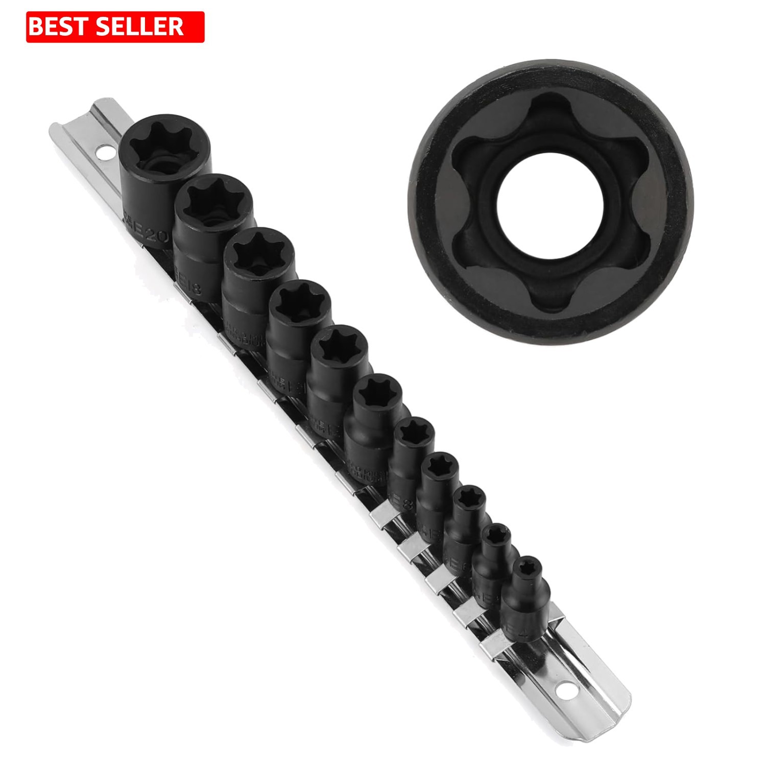 Complete E-Torx & Star Socket Set (E4-E20) in Chrome Vanadium Steel