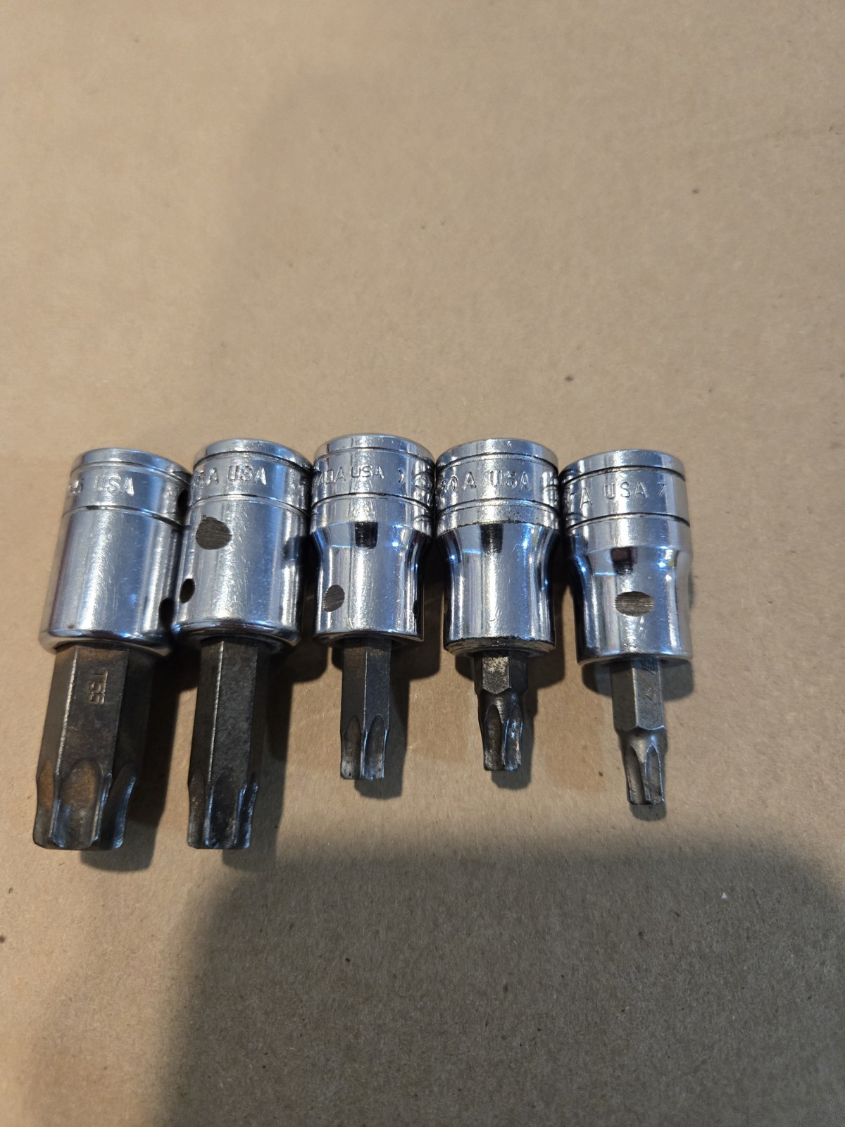 Snap On 3/8″ Drive T27-T40,T55 Torx Bit Driver Sockets USA Lot Of 5 READ AD