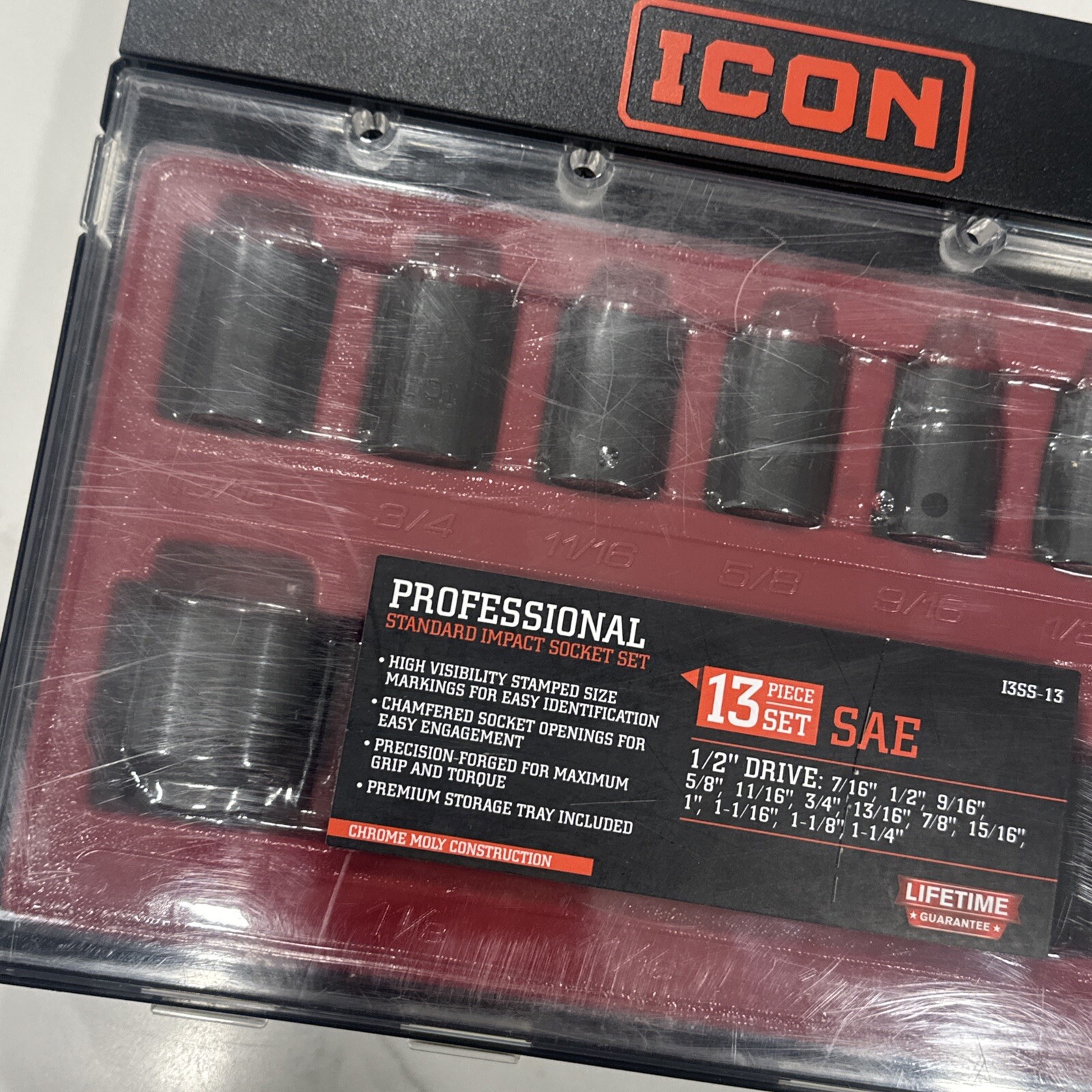ICON Professional Standard Impact 13 Piece Socket 1/2 Drive Set SAE 13SS-13 New