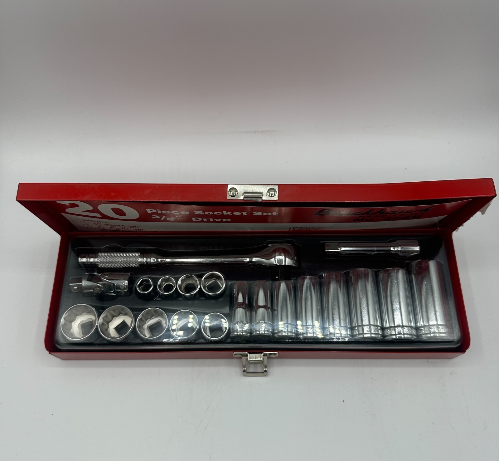 Vintage Brand New 20PC Blackhawk 3/8 Drive SAE Socket Set in Metal Case