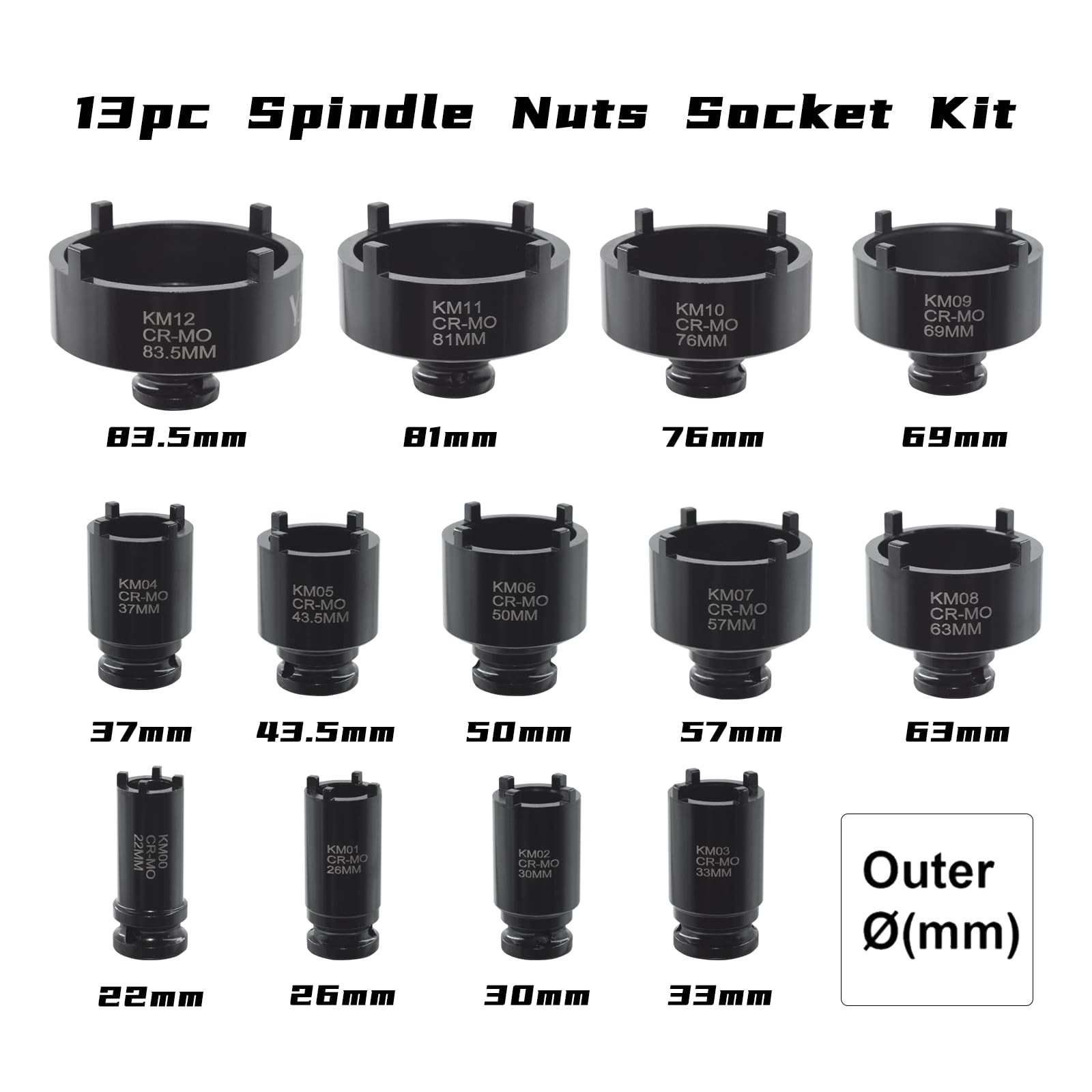Yuesstloo 13 PCS Spindle Nuts Socket Kit Ball Joints Axle Locknut Remove kkk1