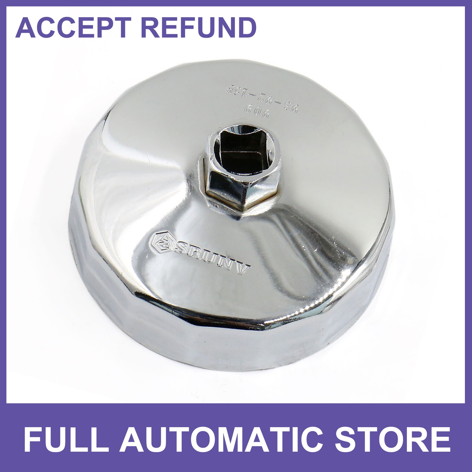 92-93 mm Inner Diameter Car15 Flutes Cap Design Silver Tone Oil Filter Wrench