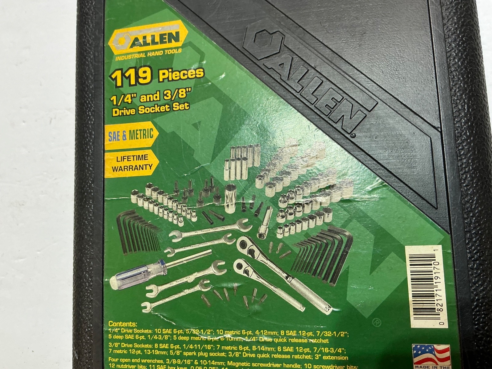 Vtg Allen 119 pc 1/4 & 3/8″ drive socket set USA made rare metric & SAE