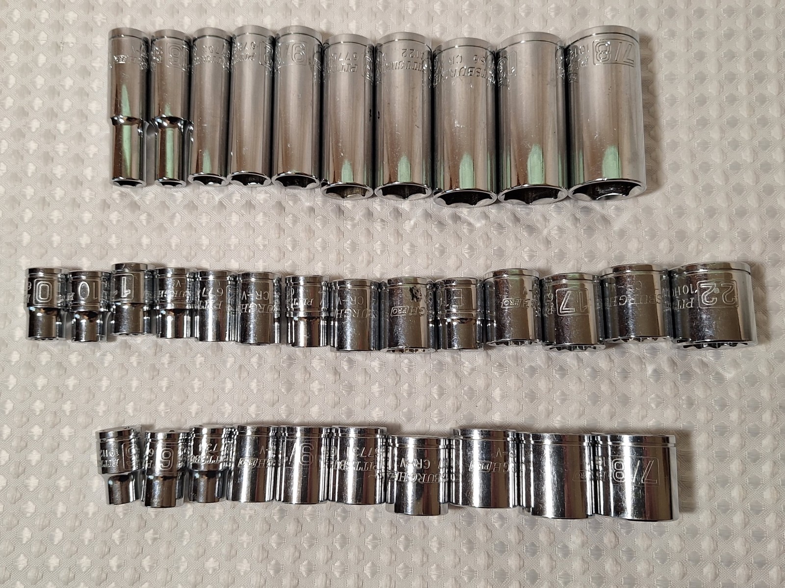 Pittsburg Pro Metric & Standard 6 Point 3/8″ Deep & Regular Socket Set Lot of 34