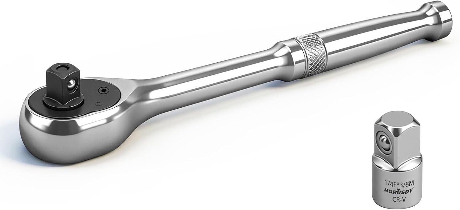 1/4″ Drive 90-Tooth Quick-Release Ratchet Handle with 1/4″ to 3/8″ Adapter, R…