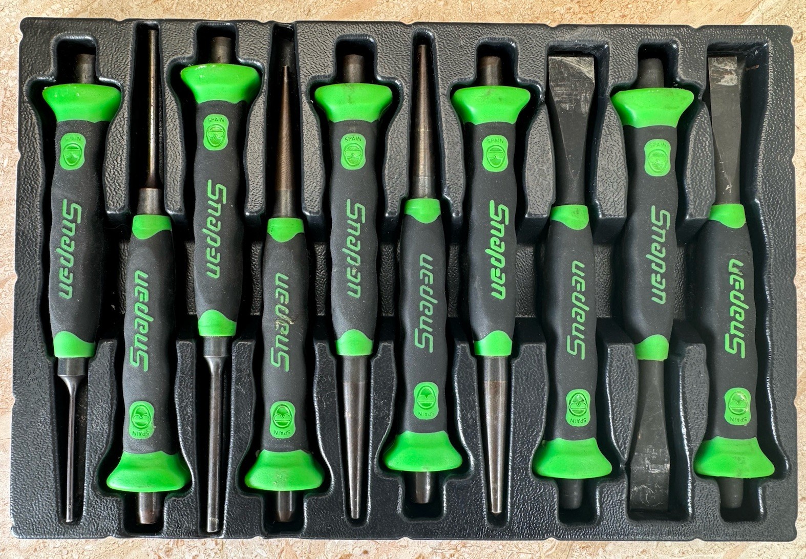 New Snap On Tools 10-Piece Soft Grip Punch And Chisel Set PPCSG710G Green