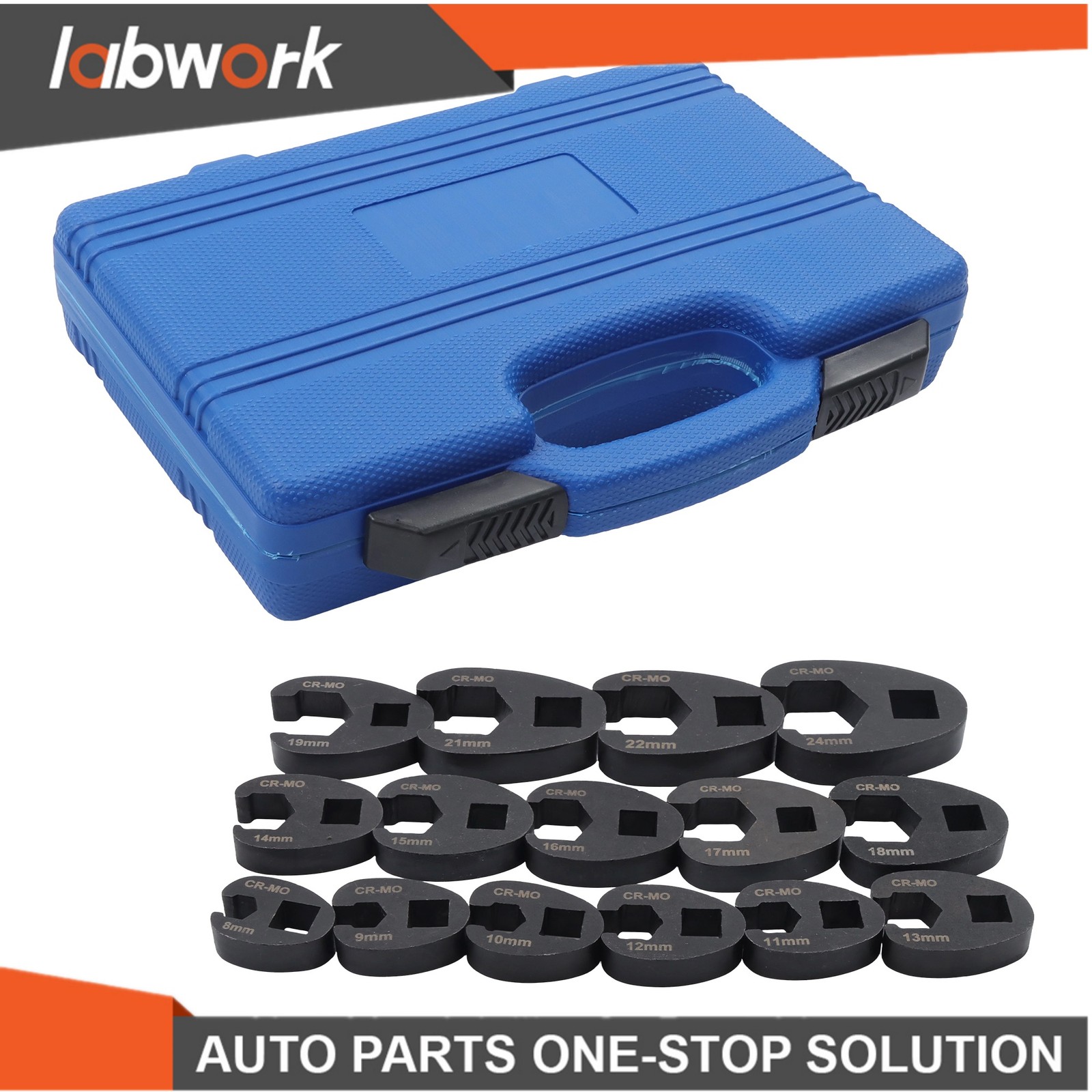 Labwork 15Pcs Crowfoot Flare Nut Wrench Set Metric 8 to 24 mm Nuts 3/8″ and 1/2″