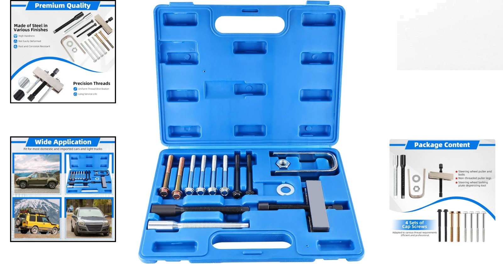 Effortless Steering Wheel Puller Kit & Lock Plate Tool Set – Compact Blue Design