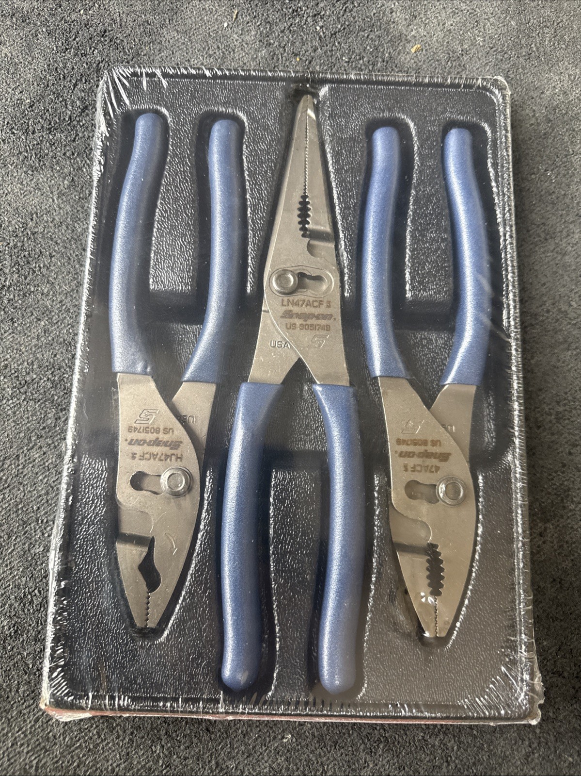 For Snap-on Tools NEW Blue 3 Piece Soft Grip Pliers Lot Set PL347ACFmb