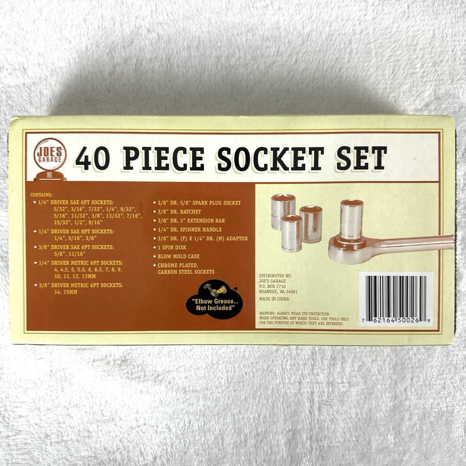 Joe’s Garage 40 Piece Socket Set #JG401 w/Case, Chrome Plated, Carbon Steel